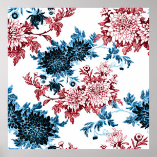 Poster Padrão uniforme floral de aquarelas em branco de f