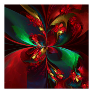Pôster Padrão Verde Vermelho Abstrato Floral Moderno #11
