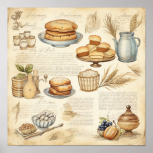 Poster Padrão Vintage Culinary Delights