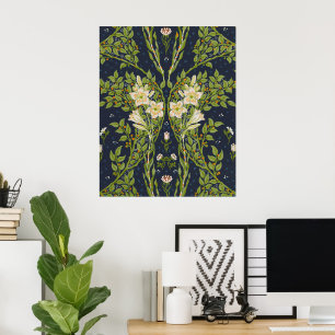Poster Padrão Vintage Navy White Lily de Walter Crane