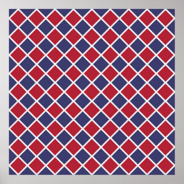 Poster Padrão Xadrez Diamante Arlequim Vermelho Azul Bran