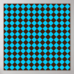 Poster Padrão Xadrez Diamante Azul Marrom