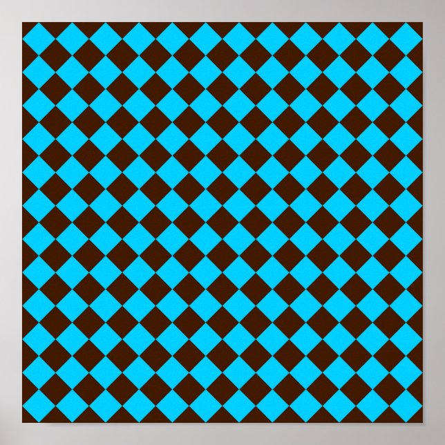 Poster Padrão Xadrez Diamante Azul Marrom	 (Frente)