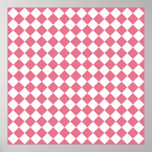 Poster Padrão Xadrez Diamante Rosa Branco