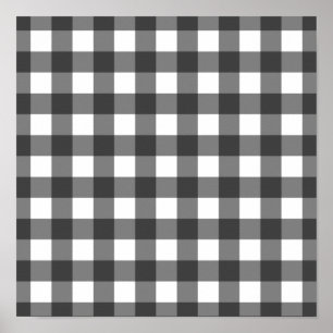 Poster Padrão Xadrez em Preto e Branco com Estampa Vichy