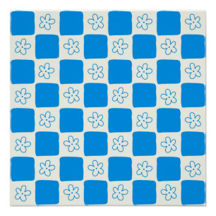 Pôster Padrão Xadrez Flor Azul Préppy