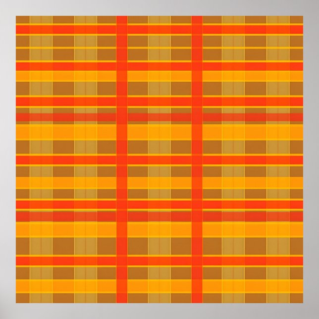 Poster Padrão Xadrez Laranja Vermelho Retro (Frente)