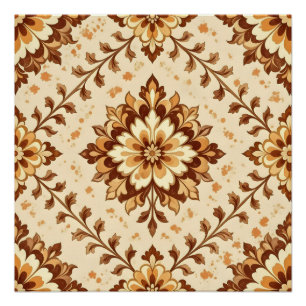Pôster Padrão xadrez marrom vintage shabby