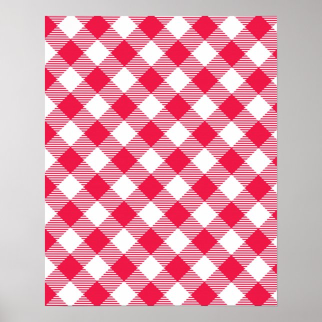 Pôster Padrão Xadrez Vermelho e Branco Clássico Rústico (Frente)