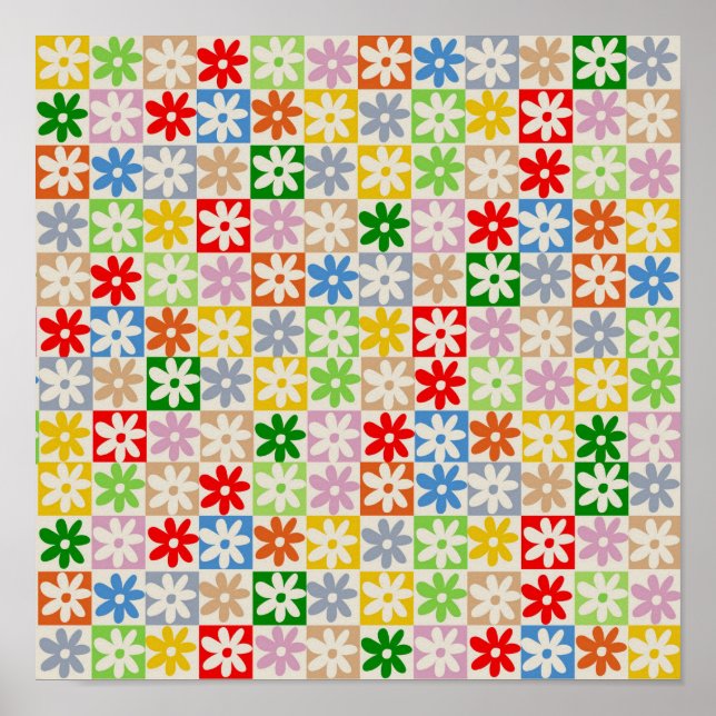 Poster Padrão Y2K de Flor Verificado Colorida (Frente)