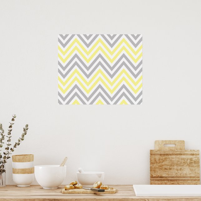 Pôster Padrão Zigzag, Padrão Chevron, Amarelo, Cinza (Cozinha)