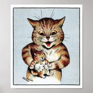 Poster Padre Cat segurando um Kitten, Louis Wain