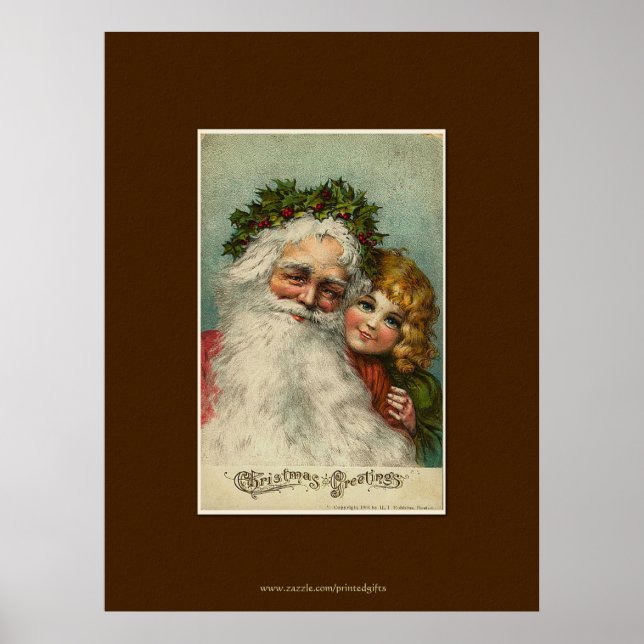 Pôster Padre Natal e Criança Vintage Art (Frente)