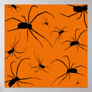 Poster Padrões de Aranhas do Dia das Bruxas Laranja, Aran
