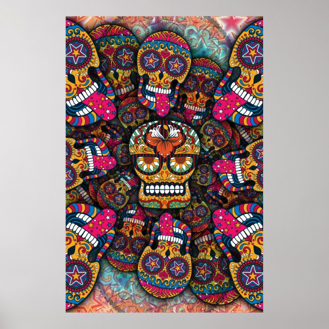 Poster Padrões de crânios de açúcar (Frente)