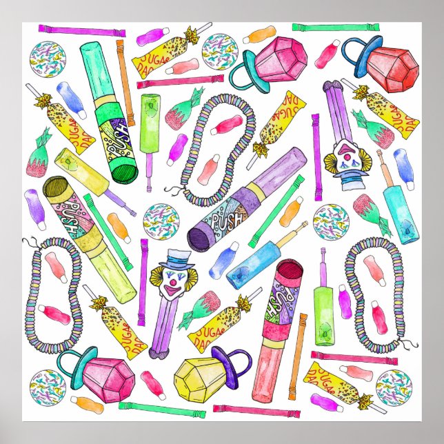 Pôster Padrões de doce engraçados retrô do Neon anos 80 9 (Frente)