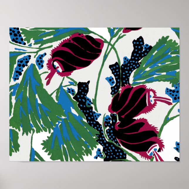 Poster Padrões de flores da vindima C (Frente)
