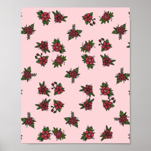 Poster Padrões de rosas, lindo design rosa e vermelho