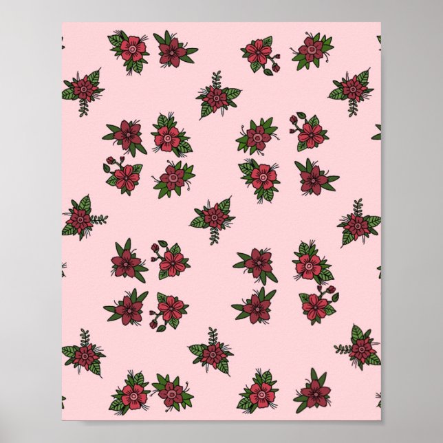 Poster Padrões de rosas, lindo design rosa e vermelho (Frente)