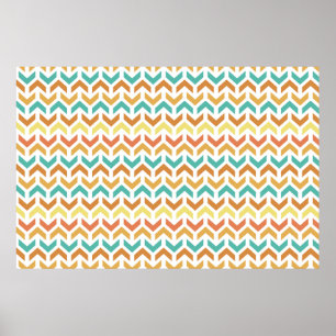 Poster Padrões Dourados do Teal Laranja-Chevron - Setas R