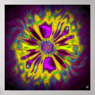 Poster Padrões florescentes de girassol v2 pareidolia