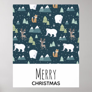 Poster Padrões Rústicos De Animais De Inverno De Natal 