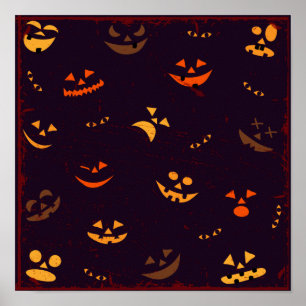Poster Padrões Sem Olho Fundo Da Cara Do Diabo Da Pumpkin
