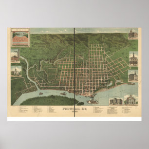Pôster Paducah Kentucky 1889 mapas panorâmicos