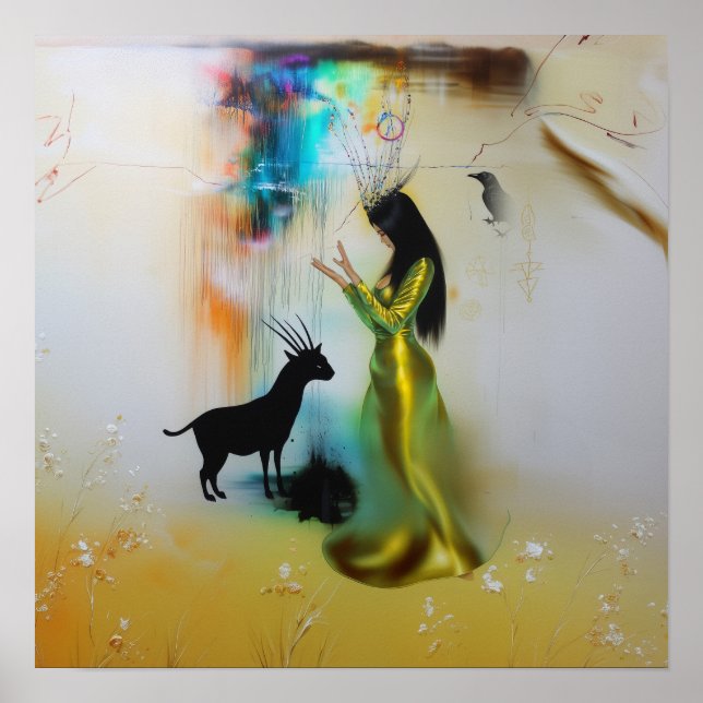 Poster Pagan Priestess Raven Witchy AI Art Matte Valor (Frente)