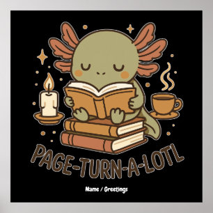 Poster Page-Turn-a-Lotl Axolote Adorável de Leitura Cobe