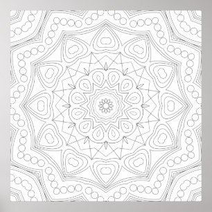 Poster Página de Arte para Colorir Simetria de Mandala de