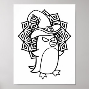 Poster Página de Coloração do Pinguim do Dia de as Bruxas