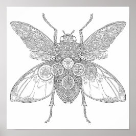 Poster Página de Colorir Adulto Intricada: Inseto Steampu