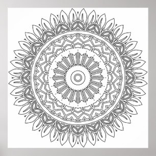 Poster Página de Colorir Fácil Mandala com Anéis de Pétal