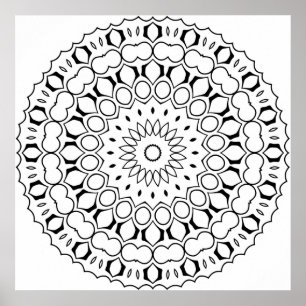 Poster Página de Colorir Mandala Circular Fácil com Anéis