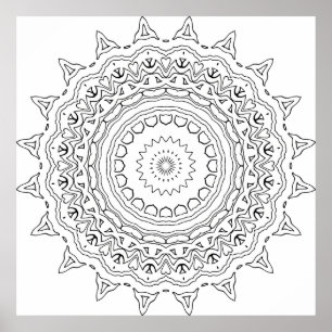 Poster Página de Colorir Mandala Detalhada com Motivos de