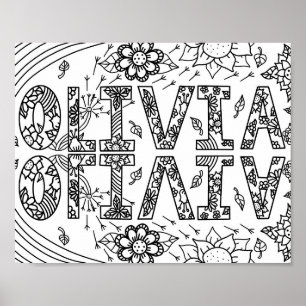 Poster Página de colorir preto e branco Nome da garota O