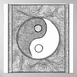 Poster Página de Colorir Simétrica Intrincada: Yin Yang