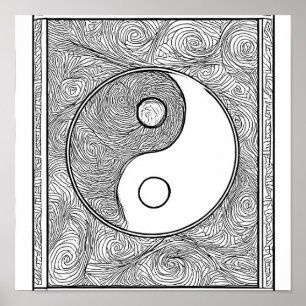 Poster Página de Colorir Simétrica Intrincada: Yin Yang