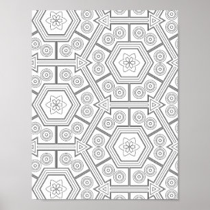 Poster Página de Cores de Azulejos Hexagonais Arte Geomét