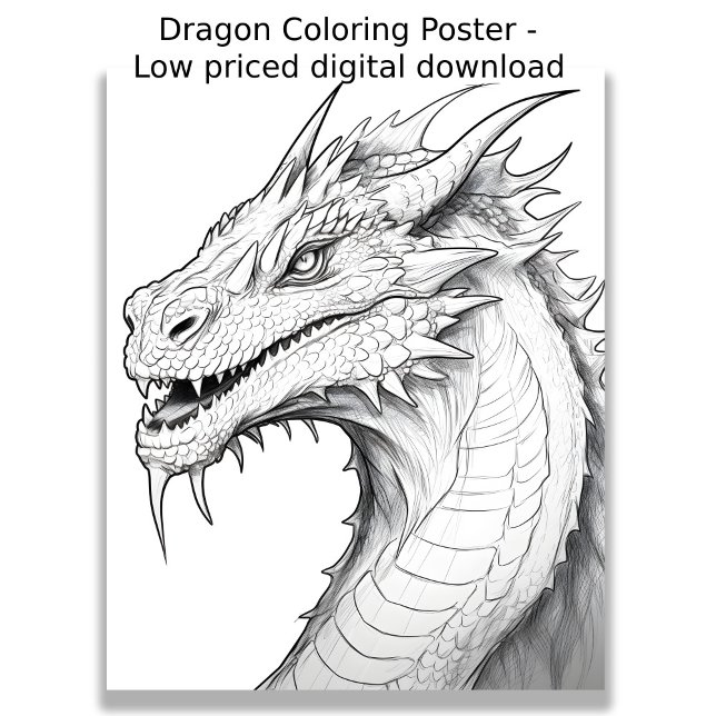 Poster Página de cores - Dragão, Colore o seu (Image showing coloring page of a dragon )