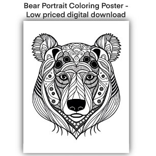 Poster Página de cores - Retrato do urso, Colore seu próp