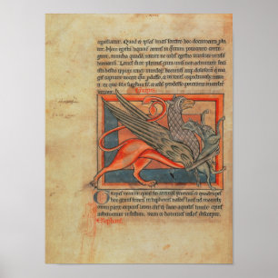 Pôster Página do texto com uma ilustração de um grifo