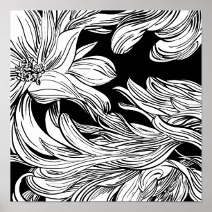Poster Página para colorir com tinta floral de buquê de f
