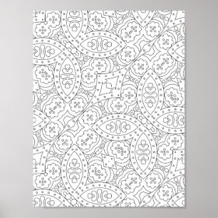 Poster Página para Colorir de Padrão de Azulejo Floral co