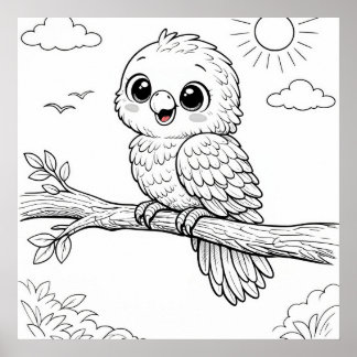 Poster Página para Colorir de Parrot Nursery Kids 
