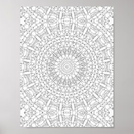 Poster Página para Colorir Mandala de Caleidoscópio Intri