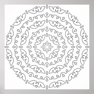 Poster Página para Colorir Mandala de Folha Fácil Padrão
