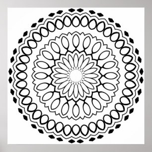 Poster Página para Colorir Mandala de Pétalas Florais com
