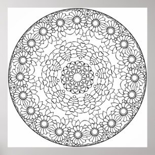 Poster Página para Colorir Mandala Floral com Pétalas de